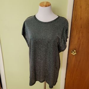 RtA Pewter Silver Metallic Mesh Cap Sleeve T-shirt Size S Pre-owned